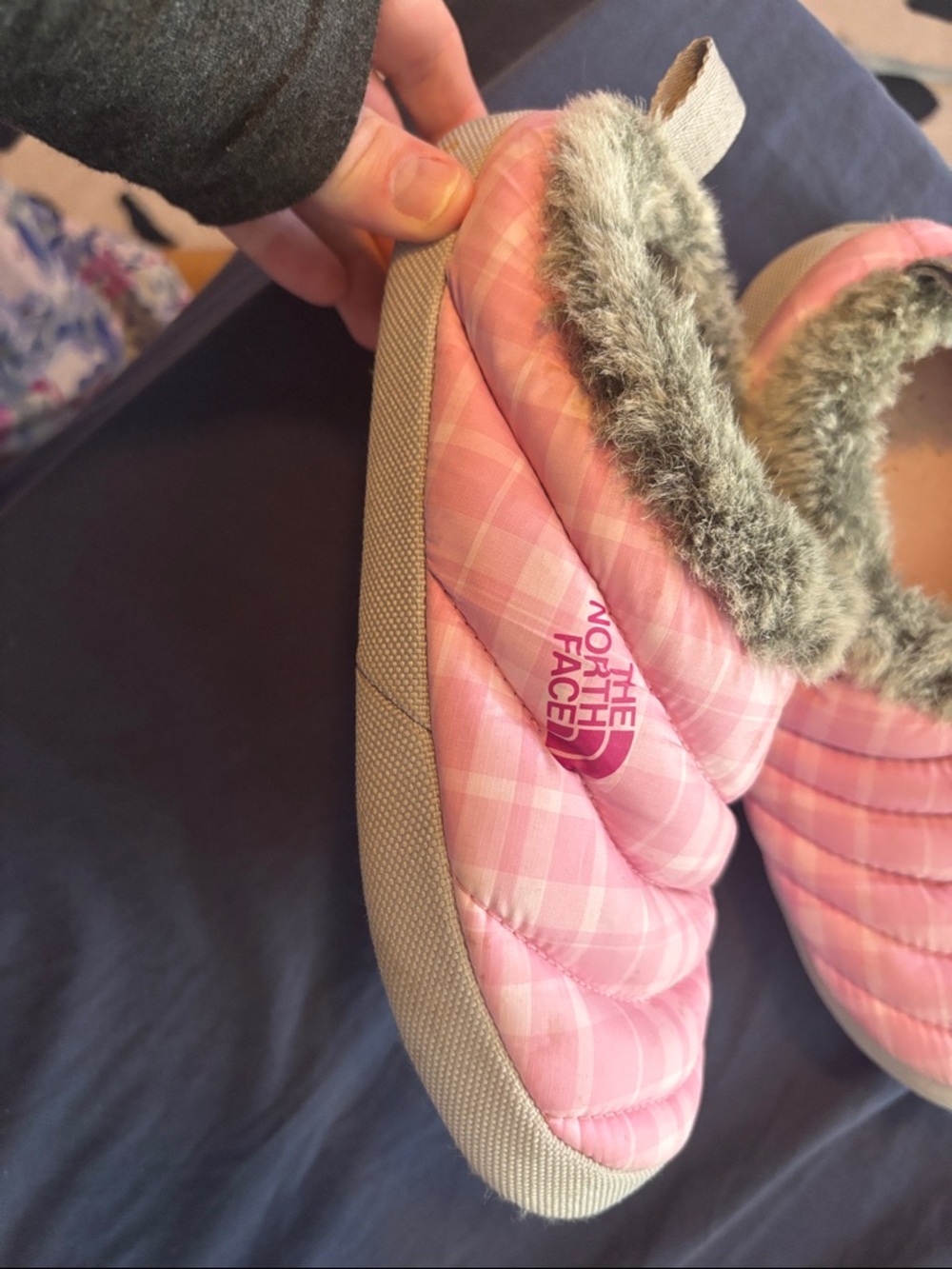 The North Face Pink Quilted Faux-Fur Slip-On Slippers - Picture 2 of 3